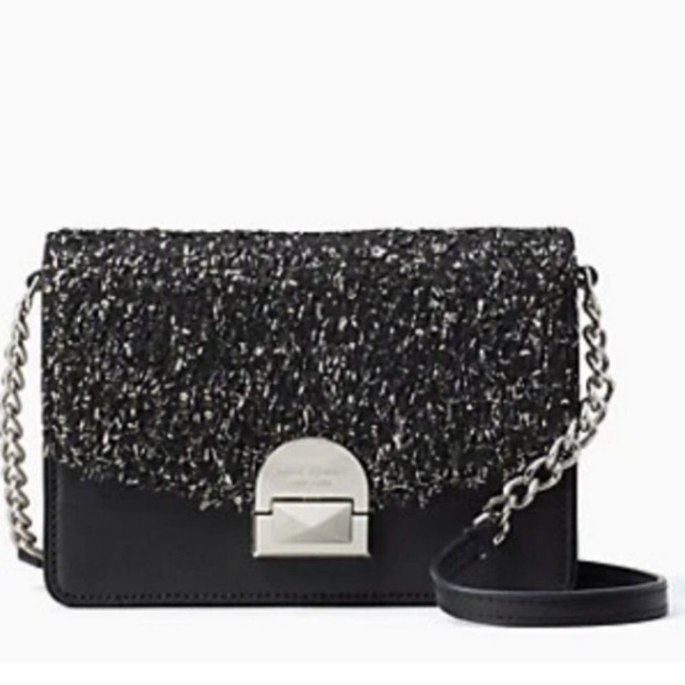 Kate Spade Neve Tinsel Convertible Crossbody Bag Black and Silver Women's Bag